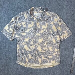 Vintage Smash Paisley Button Down Shirt Mens Large Blue Tan Short Sleeve 7015